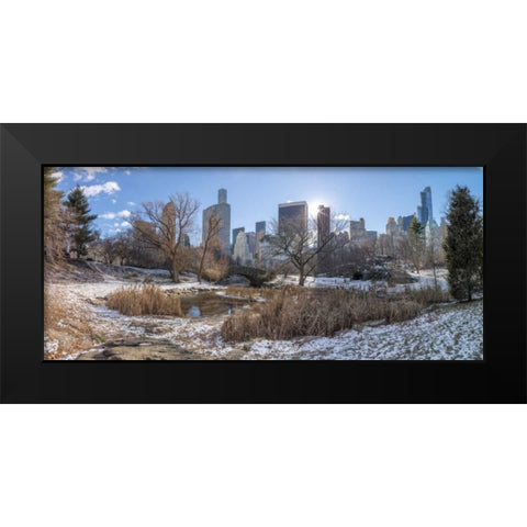 Central park with Lower Manhattan skyline, New York Black Modern Wood Framed Art Print by Frank, Assaf