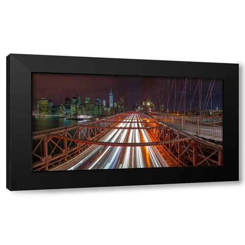 Evening view of Manhattan skyline from Brooklyn bridge Black Modern Wood Framed Art Print with Double Matting by Frank, Assaf