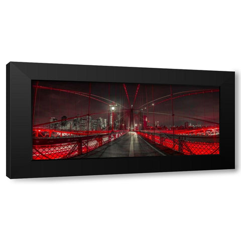 Evening view of Manhattan skyline from Brooklyn bridge Black Modern Wood Framed Art Print with Double Matting by Frank, Assaf