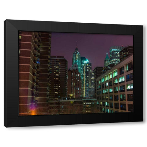 New York cityscape at night Black Modern Wood Framed Art Print by Frank, Assaf