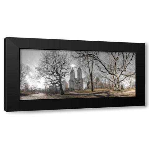 Lower Manhattan cityscape from Central park, New York Black Modern Wood Framed Art Print with Double Matting by Frank, Assaf