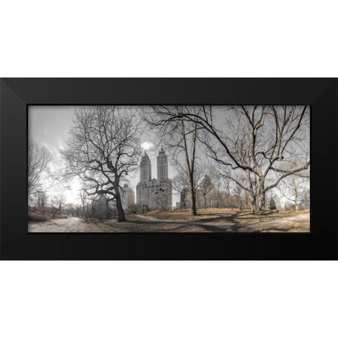 Lower Manhattan cityscape from Central park, New York Black Modern Wood Framed Art Print by Frank, Assaf