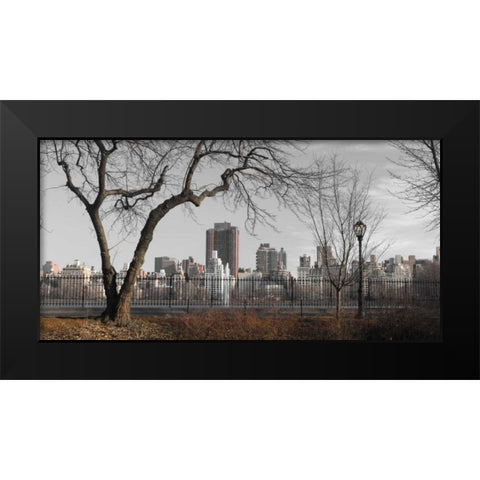 Lower Manhattan cityscape from Central park, New York Black Modern Wood Framed Art Print by Frank, Assaf