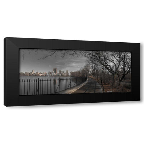 Lower Manhattan cityscape from Central park, New York Black Modern Wood Framed Art Print with Double Matting by Frank, Assaf