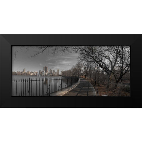 Lower Manhattan cityscape from Central park, New York Black Modern Wood Framed Art Print by Frank, Assaf