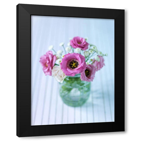 Colorful Lisianthus flowers in glass bottle Black Modern Wood Framed Art Print by Frank, Assaf