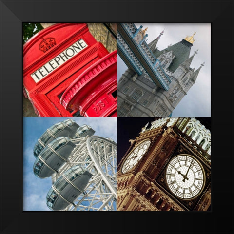 Collage of famous places in London city, UK Black Modern Wood Framed Art Print by Frank, Assaf