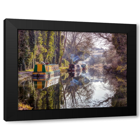 Canal with trees, Kintbury, UK Black Modern Wood Framed Art Print by Frank, Assaf