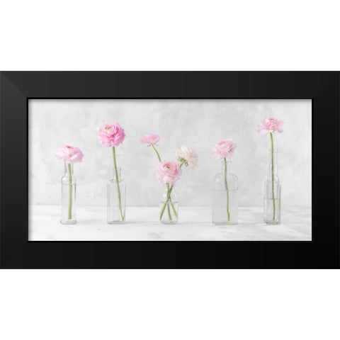 Ranuncuclus flowers in glass bottles Black Modern Wood Framed Art Print by Frank, Assaf