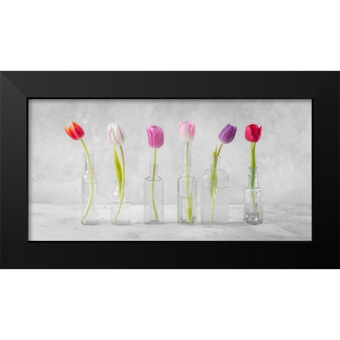 Ranuncuclus flowers in glass bottles Black Modern Wood Framed Art Print by Frank, Assaf
