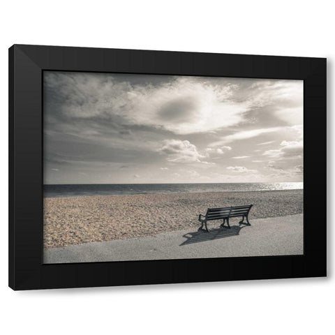 Bench at seaside promenade Black Modern Wood Framed Art Print by Frank, Assaf