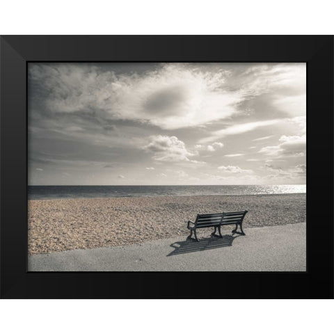 Bench at seaside promenade Black Modern Wood Framed Art Print by Frank, Assaf