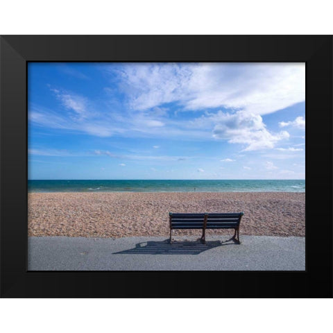 Bench at seaside promenade Black Modern Wood Framed Art Print by Frank, Assaf