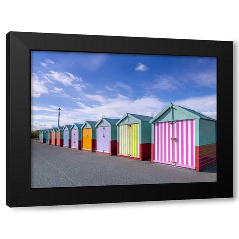 Colorful beach huts in a row Black Modern Wood Framed Art Print by Frank, Assaf