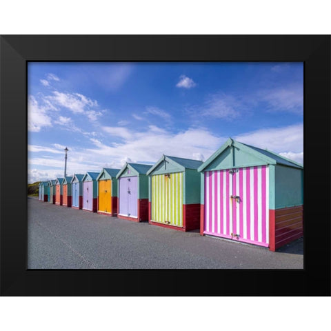 Colorful beach huts in a row Black Modern Wood Framed Art Print by Frank, Assaf