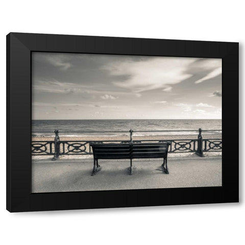 Bench at seaside promenade Black Modern Wood Framed Art Print by Frank, Assaf