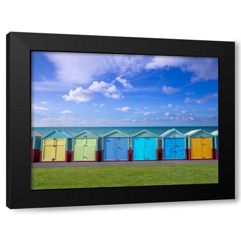 Colorful beach huts in a row Black Modern Wood Framed Art Print by Frank, Assaf