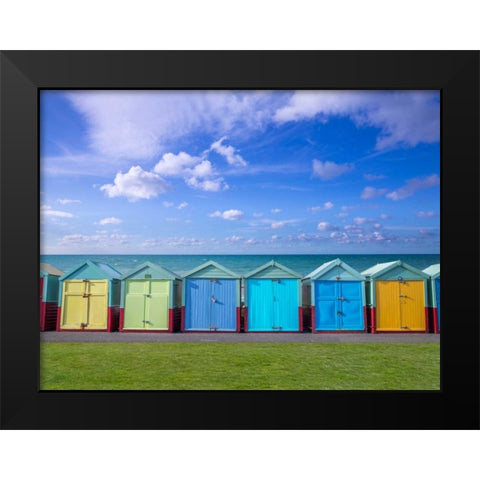 Colorful beach huts in a row Black Modern Wood Framed Art Print by Frank, Assaf