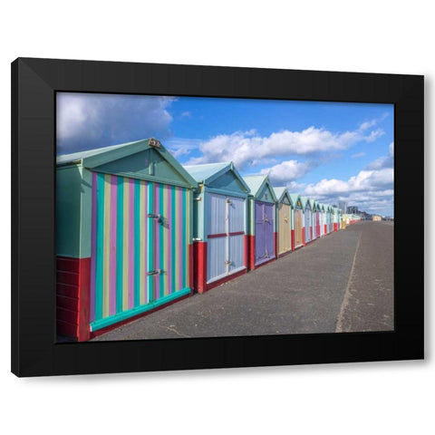 Colorful beach huts in a row Black Modern Wood Framed Art Print by Frank, Assaf