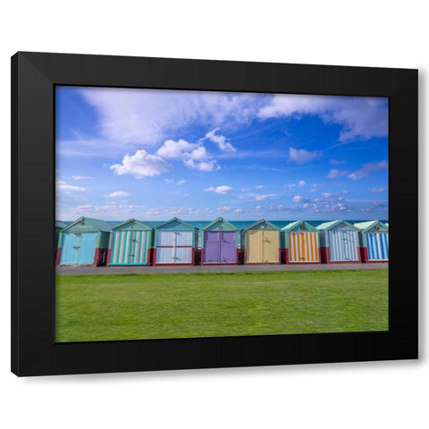 Colorful beach huts in a row Black Modern Wood Framed Art Print by Frank, Assaf