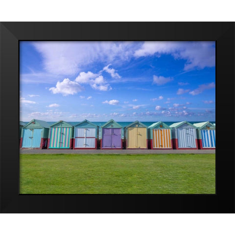 Colorful beach huts in a row Black Modern Wood Framed Art Print by Frank, Assaf