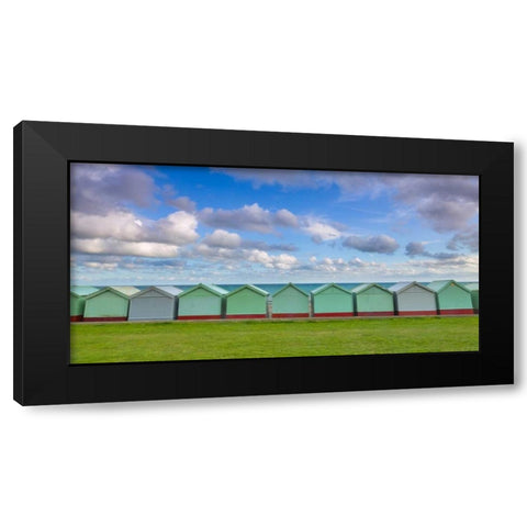 Beach huts in a row Black Modern Wood Framed Art Print by Frank, Assaf