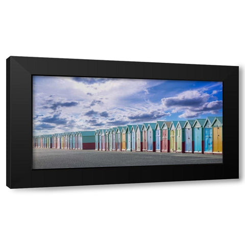 Colorful beach huts in a row Black Modern Wood Framed Art Print by Frank, Assaf
