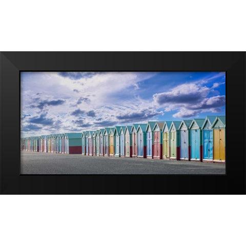 Colorful beach huts in a row Black Modern Wood Framed Art Print by Frank, Assaf