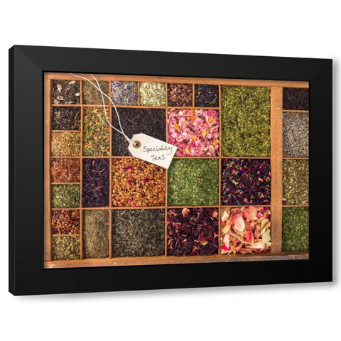 Varieties of tea in a wooden box Black Modern Wood Framed Art Print with Double Matting by Frank, Assaf