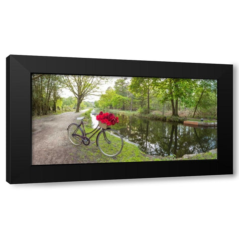 Bicycle with bunch of red roses by the canal Black Modern Wood Framed Art Print with Double Matting by Frank, Assaf