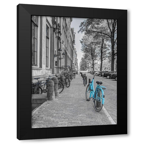 Bicycle parked on the sidewalk-Amsterdam Black Modern Wood Framed Art Print with Double Matting by Frank, Assaf
