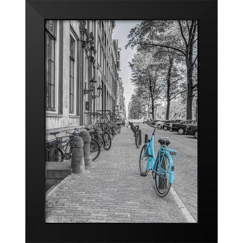 Bicycle parked on the sidewalk-Amsterdam Black Modern Wood Framed Art Print by Frank, Assaf