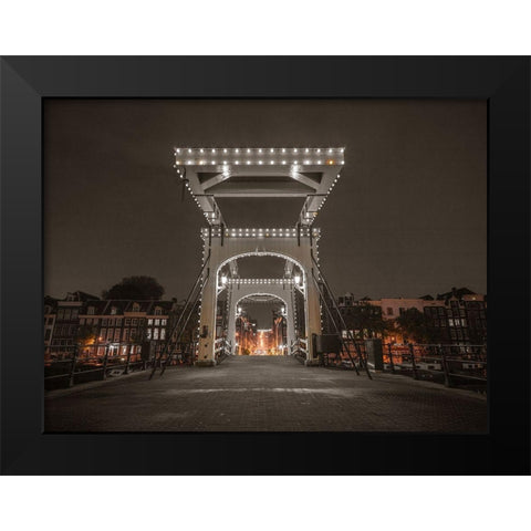 Drawbridge over canal-Amsterdam Black Modern Wood Framed Art Print by Frank, Assaf