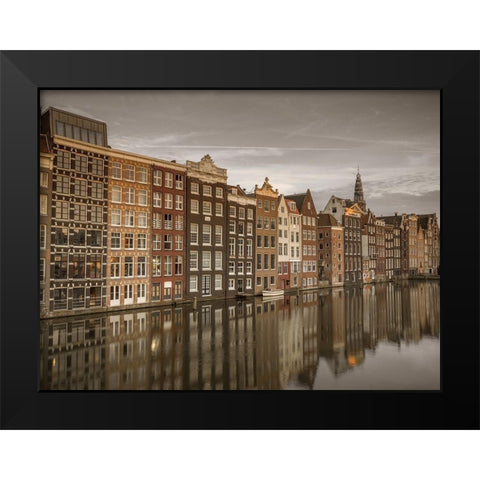Houses alongside canal-Amsterdam Black Modern Wood Framed Art Print by Frank, Assaf
