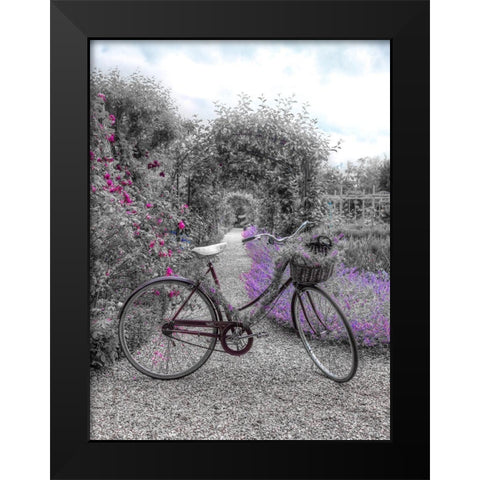Bicycle on a garden path Black Modern Wood Framed Art Print by Frank, Assaf