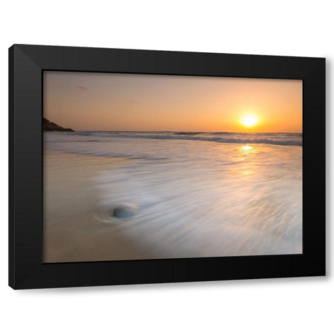 Tranquil Beach Sunset Black Modern Wood Framed Art Print by Frank, Assaf