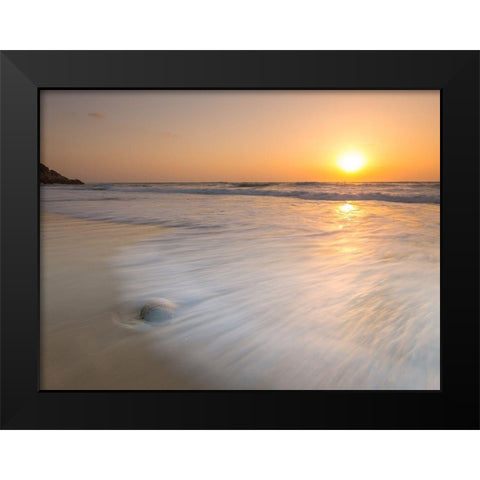 Tranquil Beach Sunset Black Modern Wood Framed Art Print by Frank, Assaf