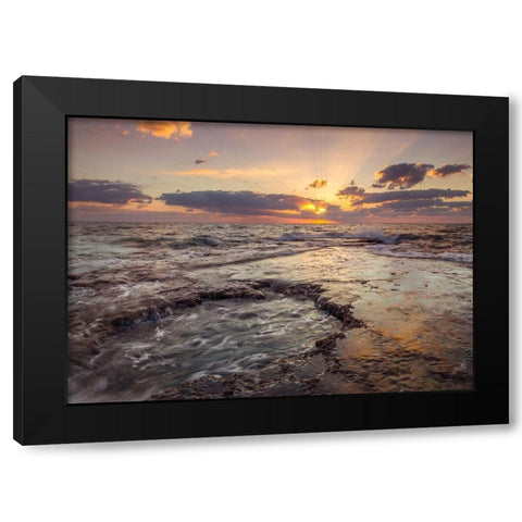 Evening view of tranquil beach Black Modern Wood Framed Art Print with Double Matting by Frank, Assaf