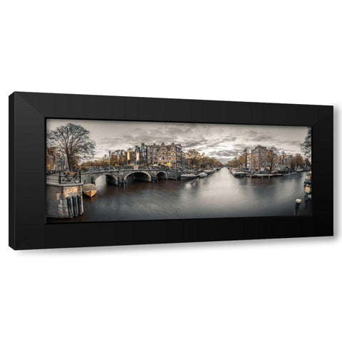 Amsterdam in evening Black Modern Wood Framed Art Print with Double Matting by Frank, Assaf