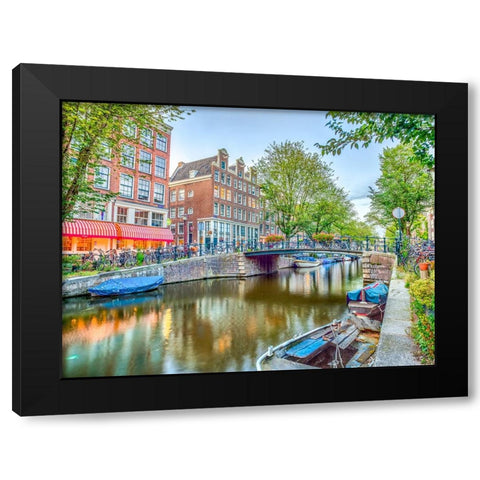 Canal through-city Black Modern Wood Framed Art Print with Double Matting by Frank, Assaf
