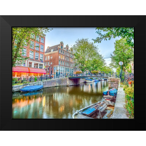 Canal through-city Black Modern Wood Framed Art Print by Frank, Assaf
