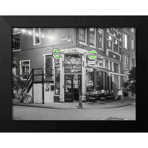 Street cafe in Amsterdam Black Modern Wood Framed Art Print by Frank, Assaf