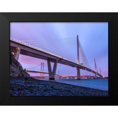 Queensferry Crossing in the evening, Scotland Black Modern Wood Framed Art Print by Frank, Assaf