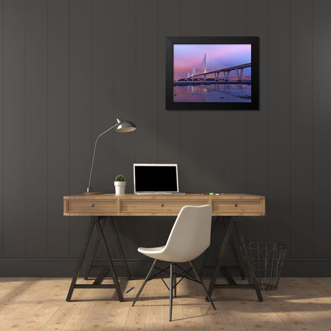 Queensferry Crossing in the evening, Scotland, FTBR-1813 Black Modern Wood Framed Art Print by Frank, Assaf