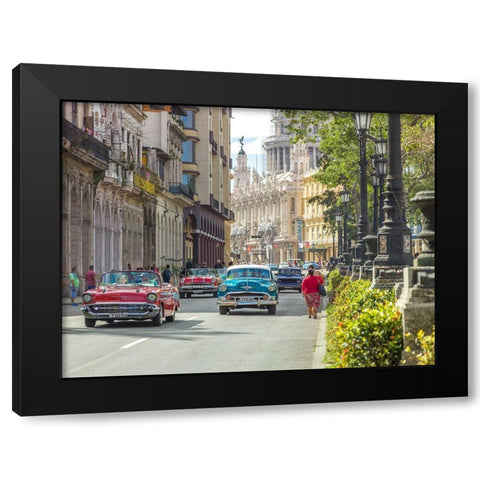 Vintage cars on Havana street, Cuba Black Modern Wood Framed Art Print with Double Matting by Frank, Assaf