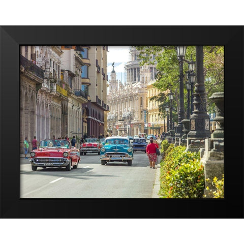 Vintage cars on Havana street, Cuba Black Modern Wood Framed Art Print by Frank, Assaf