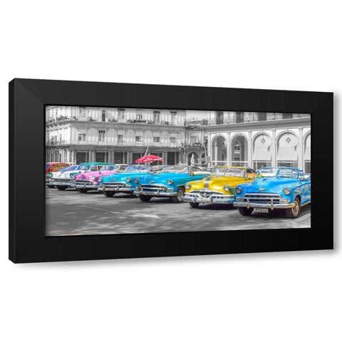Traditional cuban cars parked in row by the road in Havava, Cuba, FTBR 1849 Black Modern Wood Framed Art Print with Double Matting by Frank, Assaf