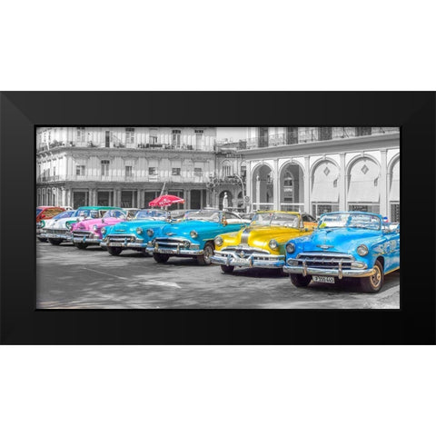 Traditional cuban cars parked in row by the road in Havava, Cuba, FTBR 1849 Black Modern Wood Framed Art Print by Frank, Assaf