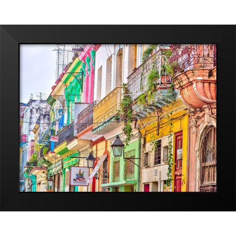 Colorful houses in Havana Black Modern Wood Framed Art Print by Frank, Assaf