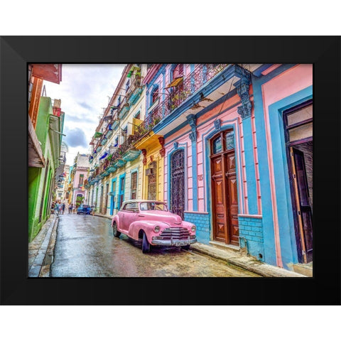 Vintage car on street of Havana, Cuba Black Modern Wood Framed Art Print by Frank, Assaf